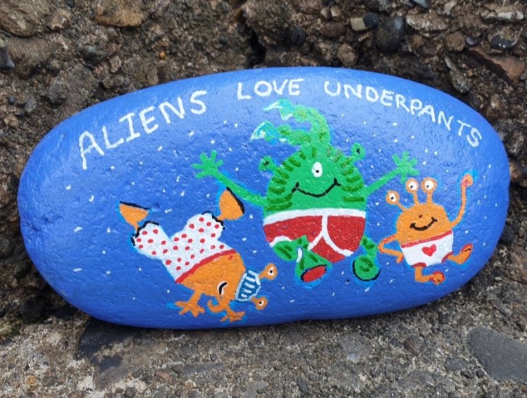 get outside with painted rocks