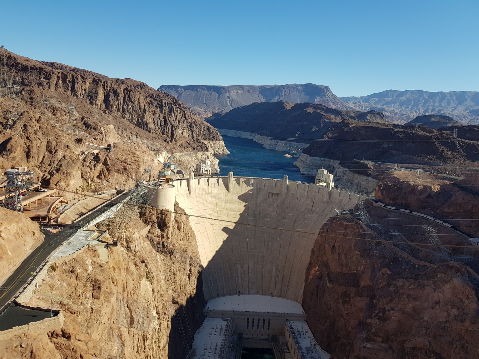 hoover dam view from dam memorial bridge
